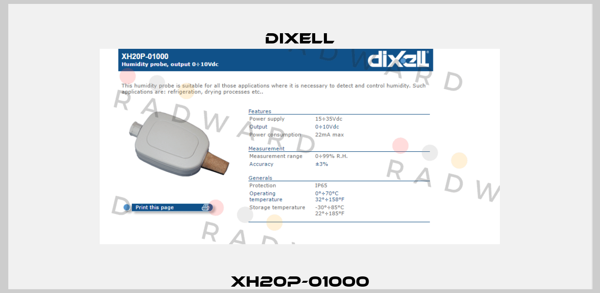 XH20P-01000 Dixell