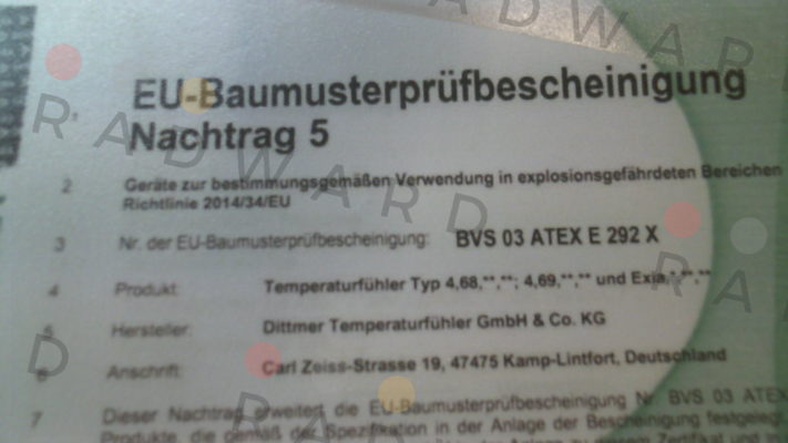 ATEX certificate Dittmer