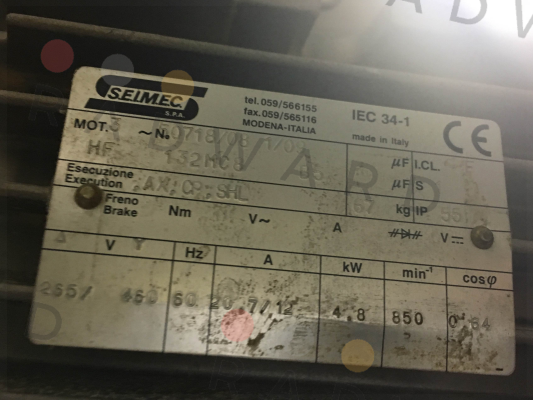 HF132MC8B5 obsolete, replacement HB 132MC 8 230.400-50 B5 Seimec (Rossi)