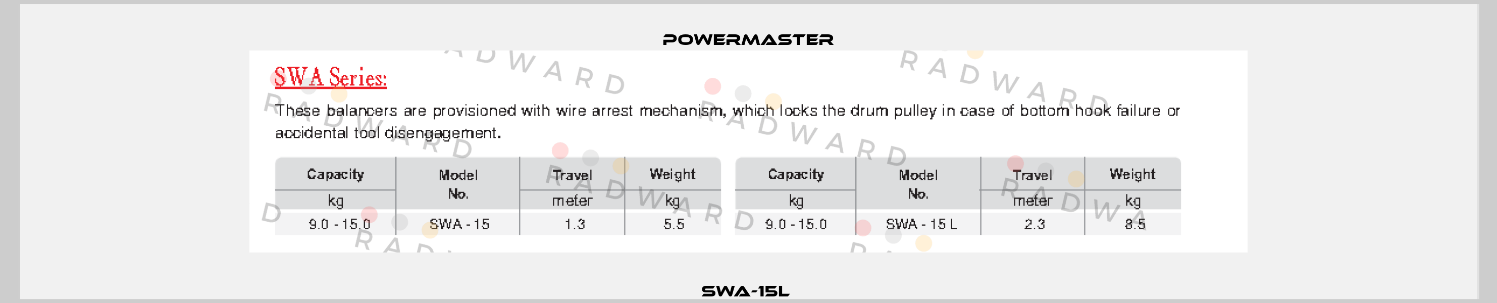 SWA-15L  POWERMASTER