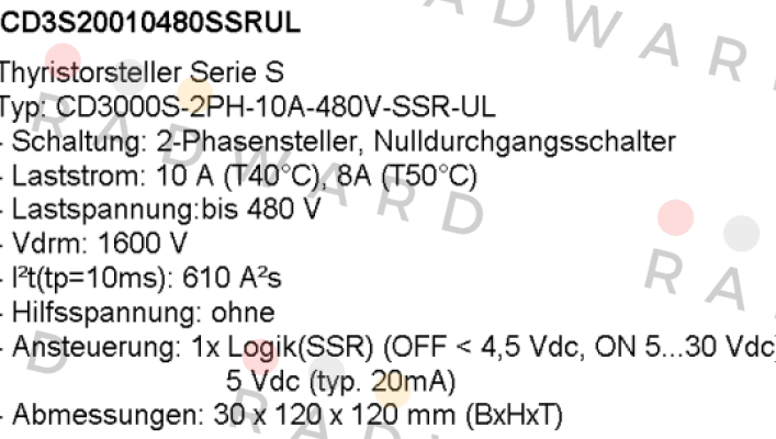 Typ: CD3000S-2PH-10A-480V-SSR-UL CD AUTOMATION