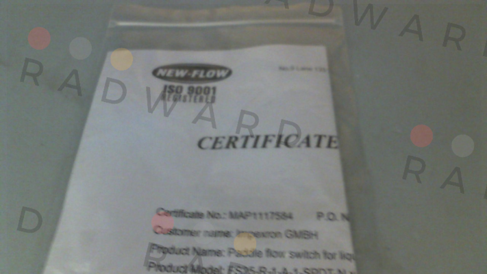Material certificate for FS25-R-1-A-1-SPDT-N New-Flow