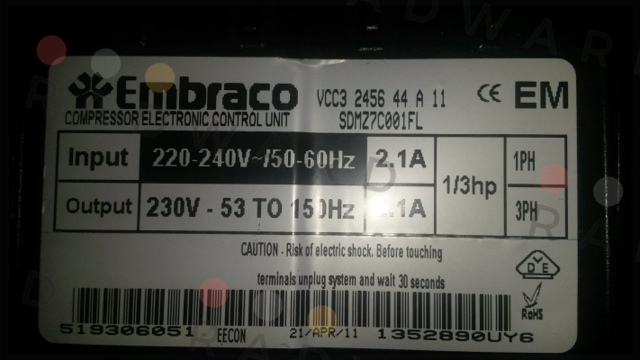 VCC3 2456 44  OEM Embraco