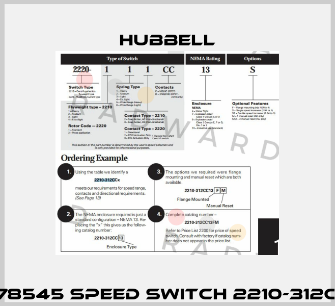 HC0078545 SPEED SWITCH 2210-312CC13M  Hubbell
