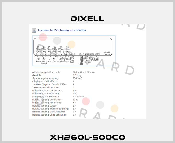 XH260L-500C0 Dixell