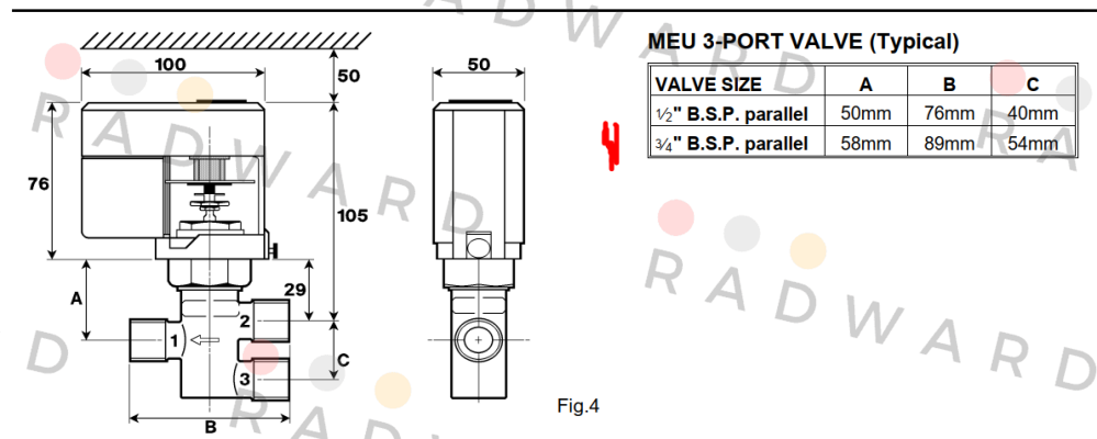 MEU 3-Port Valve ¾“ B.S.P. parallel Satchwell