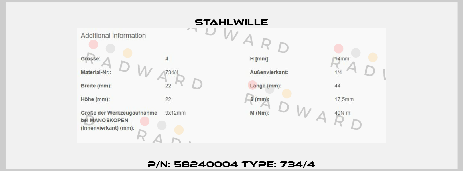 P/N: 58240004 Type: 734/4 Stahlwille