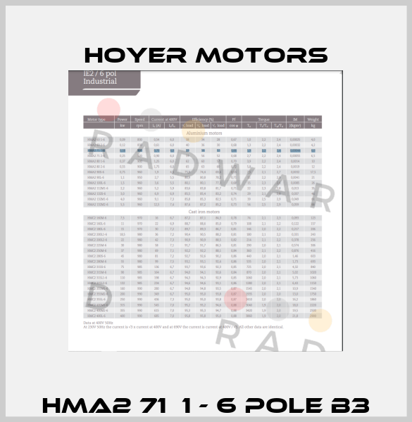 HMA2 71  1 - 6 pole B3 Hoyer Motors