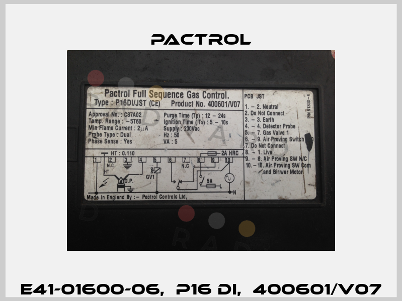 E41-01600-06,  P16 DI,  400601/V07 Pactrol