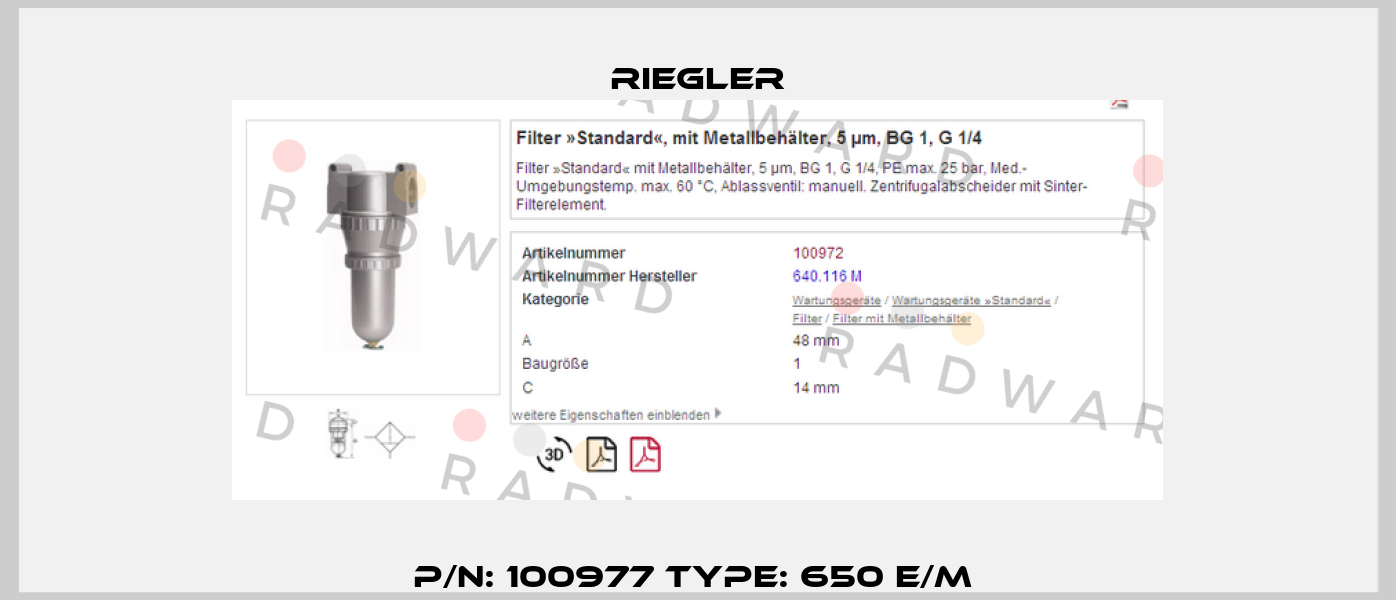 P/N: 100977 Type: 650 E/M  Riegler