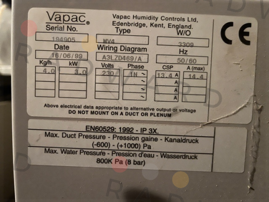 Type: MV4 W/O 3309 Vapac